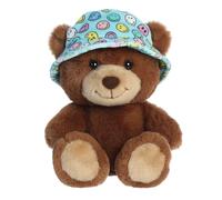 Aurora Colorful SmileyWorld Bucket Hat Bear Stuffed Animal - Eye-Catching Designs - Whimsical Cuteness - Brown 8 Inches
