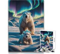 Aurora Crowned Polar Bears Teenager Jigsaw Puzzles 1000 Pieces Educational Observation Skill Game Perfect Meaningful Festive Gift Size 38x26cm