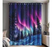 Aurora Curtains Blackout 90 Drop, Pine Tree Northern Lights Curtains Bedroom & Living Room Decor, Thermal Eyelet Window Drapes, 46x90 Inch 2 Panels