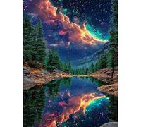 Aurora Diamond Art Kits for Adults, 5D Full Drill Diamond Painting Kit, Northern Lights Galaxy Sky Over Mountain Lake Reflection, DIY Crystal Gem Art for Beginners, Home Wall Decor Gift 30 x 40cm