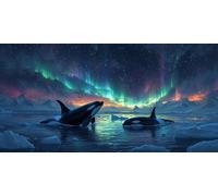 Aurora Diamond Painting Kit with Complete Set of Diamond Art Accessories, DIY Full Drill Embroidery Kit, Killer Whales Diamante Gems Canvas Wall Art Crafts for Adults, Gifts 12 x 24 Inches ZSHD-6577