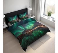 Aurora Double Size Duvet Cover Sets - 3 Pcs Fantasy Northern Lights Bedding Set Reversible Soft Microfibre Quilt Covers & 2 Pillowcases with Zipper Closure