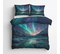Aurora Double Size Duvet Cover Sets - 3 Pcs Northern Lights Fantasy Landscape Bedding Set Reversible Soft Microfibre Quilt Covers & 2 Pillowcases with Zipper Closure Gl13l