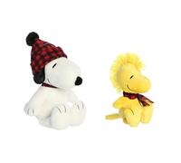 Aurora Festive Peanuts 2 Piece Plaid Plush Bundle, 10 inch Snoopy and 6 inch Woodstock