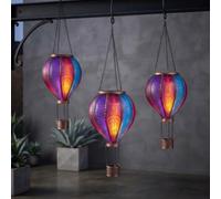 Aurora Flaming Balloon Solar Garden Light Hot Air Balloon Hanging Lantern | with Realistic Rainbow Flame Effect, Warm White LED Glow for Outdoor Décor