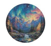Aurora Forest 120 Piece Round Jigsaw Puzzle Night View Aurora Animal Shape Premium Large Format Puzzle Stress Relief Relaxing Activity for Families Home Wall Art 120 PCS