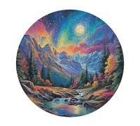 Aurora Forest 120 Piece Round Jigsaw Puzzle Night View Aurora Animal Shape Premium Large Format Puzzle Stress Relief Relaxing Activity for Families Home Wall Art 120 PCS