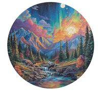 Aurora Forest 195 Piece Round Puzzle Night View Aurora Animal Shape Relaxing Activity Stress Relief Puzzle for Families Home Decor Creative Challenge Educational 195 PCS