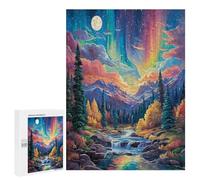 Aurora Forest 500Pc Jigsaw Puzzles Adults Children Night View Aurora Jigsaws Post-Exam Relaxation Challenging Design Great Gift Students Stress Reliever 500 PCS