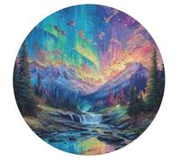Aurora Forest 68 Piece Round Puzzle Night View Aurora Animal Shape Relaxing Activity Stress Relief Puzzle for Families Home Decor Creative Challenge Educational 68 PCS