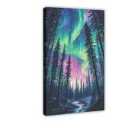 Aurora Forest Cottagecore Canvas Poster Bedroom Decor Landscape Office Room Decor Gift 24x36inch(60x90cm)