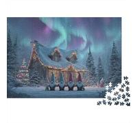 Aurora Gnome Cabin Jigsaw Puzzles 1000Pc Recycled Paper Adults Northern Lights Art Puzzle Impossible Challenge Home Decoration Gifts for Women 52x38cm/1000pcs