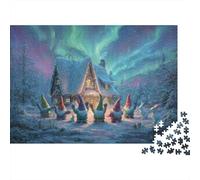 Aurora Gnome Cottage Jigsaw Puzzle 1000Pc Recycled Paper Adults Northern Lights Art Puzzle Difficult Challenge Family Educational Game Gifts for Men 52x38cm/1000pcs