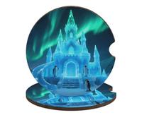 Aurora Ice Castle Car Coasters for Cup Holders 2 Pack Absorbent Drink Coaster Wooden Coasters with Cork Base Universal Fit Cup Holder Inserts for Car Interior Protection