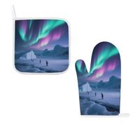 Aurora Ice Fields Oven Mitt Set,Heat Resistant,Pot Holder-Top Kitchen Gadgets,Trivet Mat for Oven Cooking Baking Grilling