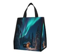Aurora in The Lapland Forest Insulated Lunch Bag Box, 12L Capacity with Dual Side Pockets, Foldable Cooler Tote, Leakproof Lunch Cooler Bag, Reusable Picnic Tote Bags for Work Travel Office Beach
