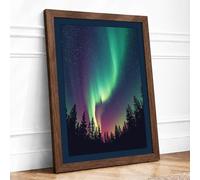 Aurora in the North Scandinavian Framed Wall Art Print A2 (59.4×42cm) Walnut, Wall Decor for Living Room, Bedroom, Office & Home, Ready to Hang, Art Gift