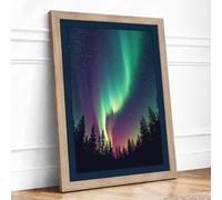 Aurora in the North Scandinavian Framed Wall Art Print A3 (42×29.7cm) Oak, Wall Decor for Living Room, Bedroom, Office & Home, Ready to Hang, Art Gift