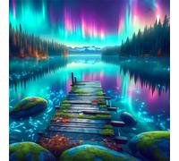 Aurora Lake Bridge Diamond Painting Kit for Adults,5D Square Full Drill Scenery Diamond Art Kits,DIY Crystal Embroidery Gem Art Picture Craft for Living Room Home Decor,70x70cm