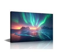 Aurora Landscape Wall Art Decor for Man Living Room Bedroom Wall Art Decor 1 Panel Coast Aurora Borealis Poster Prints on Canvas for Office Decor Streched and Framed Ready to Hang(30x45cm)