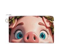 Aurora Lights Coin Purse Canvas Wallet Cute Change Purse Small Storage Bag with Zipper, Cute piglet with wreath decoration, One Size, Flowers and Animals