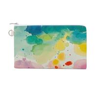 Aurora Lights Coin Purse Canvas Wallet Cute Change Purse Small Storage Bag with Zipper, Watercolor Stains, One Size, Flowers and Animals