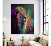 Aurora Lion Canvas Painting, Fantasy Animals Wall Art, 31X47In - Deep Purple, Unframed, Poster Canvas Painting - Living Room Bedroom Kitchen Office Dining Room Decorative