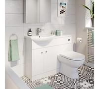 AURORA Modern Bathroom Toilet & Basin Sink Vanity Unit 1TH Furniture 1050mm Matte White