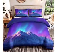 Aurora mountains Duvet Cover Set Double 200x200 cm with 2 Pillowcases