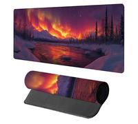 Aurora Mouse Pad, Mouse Mat 900x400x3mm, Stitched Edge Design XXL Desk Mat Large, Desk Accessories Gaming Mousemat, Office Accessories Keyboard Pad, for Gaming PC Office Large Mousepad, Red V-1851