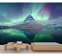 Aurora Mural Snow Mountain Wallpaper Polar Landscape Wall Mural Large Panoramic Accent Wallpaper Bedroom Living Room 3D Sofa Backdrop (Non-self-Adhesive)