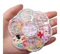 Aurora Nail Bow Charms,1Box 7Grids Bowknot Bear Butterfly Pearls Mixed 3D Nail Art Decoration,Nail Pearl Beads for Nail Art Design DIY Jewelry Making (C Pattern)