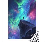 Aurora Night Sky Cliff View 1000 Piece Jigsaw Puzzle Paper for Adults Relaxation Focus Home Decor Puzzle Game 70x50cm/1000pcs