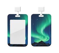 Aurora Night Sky Id Badge Holder with Lanyard-Vertical Card Protector Clear Abs Hard Shell, Retractable Reel for Work Office