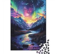 Aurora Night Sky Mountain Jigsaw Puzzle 1000 Piece Jigsaw Puzzle Paper for Adults Scenic River View Relaxing Focus Decoration 38x26cm/1000pcs