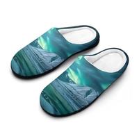 Aurora Northern Lights Slippers Women Winter Warm Cotton Hotel Slippers Anti-Slip Indoor Slip-Ons House Shoes 9-10(40-41)