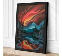 Aurora Over Frozen Lake Canvas Wall Art Print 30x20 Inch | Black