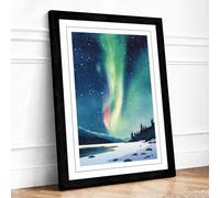 Aurora Over Frozen Lake Scandinavian Framed Wall Art Print A1 Black