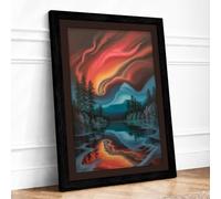 Aurora Over Frozen Lake Scandinavian Framed Wall Art Print A2 Black