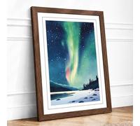 Aurora Over Frozen Lake Scandinavian Framed Wall Art Print A2 Walnut
