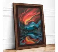 Aurora Over Frozen Lake Scandinavian Framed Wall Art Print A2 Walnut