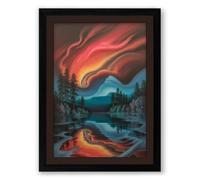Aurora Over Frozen Lake Scandinavian Framed Wall Art Print A3 (42×29.7cm) Black, Wall Decor for Living Room, Bedroom, Office & Home, Ready to Hang, Art Gift