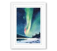 Aurora Over Frozen Lake Scandinavian Framed Wall Art Print A3 (42×29.7cm) White, Wall Decor for Living Room, Bedroom, Office & Home, Ready to Hang, Art Gift
