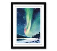 Aurora Over Frozen Lake Scandinavian Framed Wall Art Print A4 (29.7×21cm) Black, Wall Decor for Living Room, Bedroom, Office & Home, Ready to Hang, Art Gift