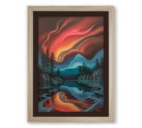 Aurora Over Frozen Lake Scandinavian Framed Wall Art Print A4 (29.7×21cm) Oak, Wall Decor for Living Room, Bedroom, Office & Home, Ready to Hang, Art Gift