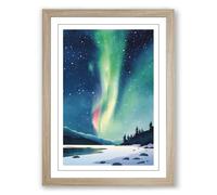 Aurora Over Frozen Lake Scandinavian Framed Wall Art Print A4 (29.7×21cm) Oak, Wall Decor for Living Room, Bedroom, Office & Home, Ready to Hang, Art Gift