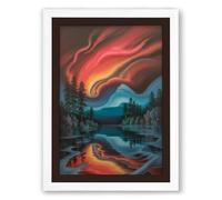 Aurora Over Frozen Lake Scandinavian Framed Wall Art Print A4 (29.7×21cm) White, Wall Decor for Living Room, Bedroom, Office & Home, Ready to Hang, Art Gift