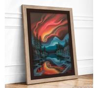 Aurora Over Frozen Lake Scandinavian Framed Wall Art Print A4 Oak