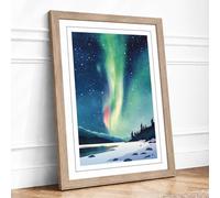 Aurora Over Frozen Lake Scandinavian Framed Wall Art Print A4 Oak