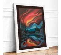 Aurora Over Frozen Lake Scandinavian Framed Wall Art Print A4 White